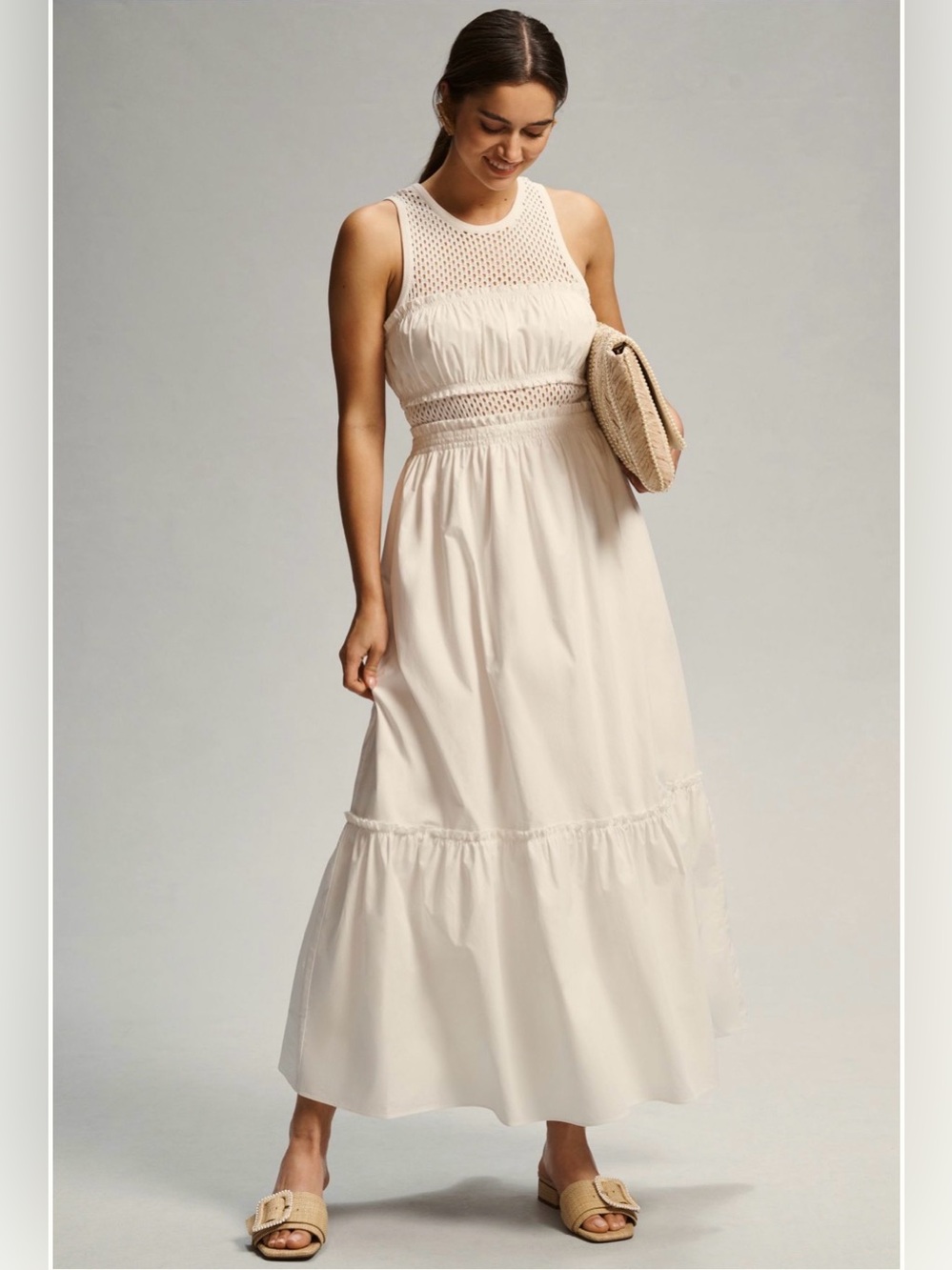 ANTHRO White Smocked Tiered Maxi Dress size S